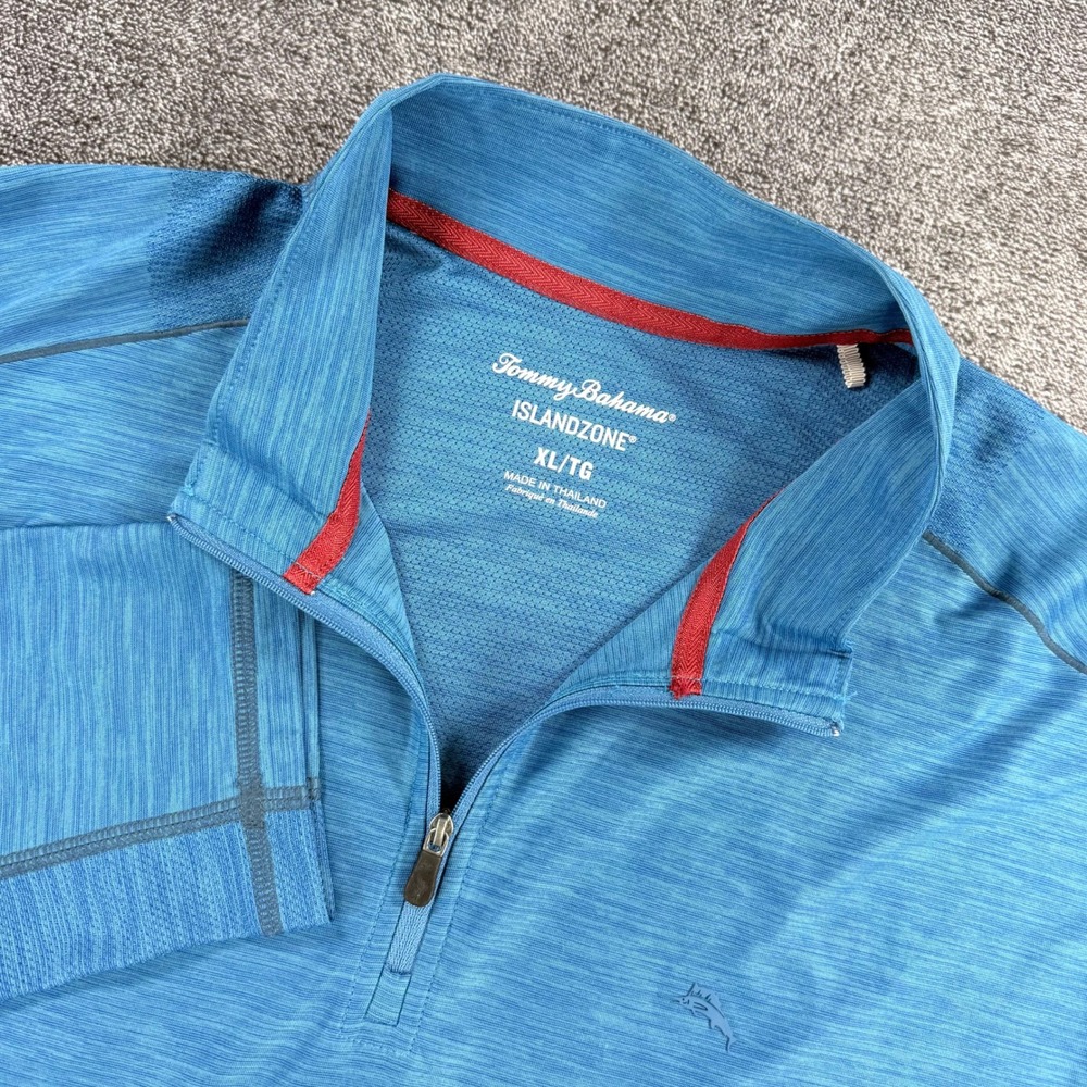 Tommy Bahama IslandZone Mens XL Blue Space Dye Quarter Zip Pullover Sweater